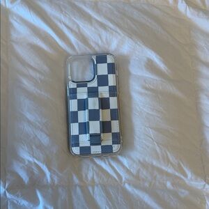 Blue and White Checkered Phone Case with Stand